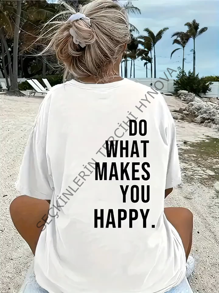 Baskılı Oversize Bisiklet Yaka T-shirt - Beyaz