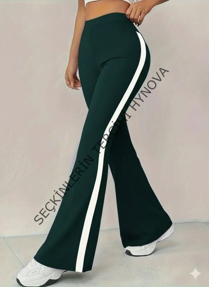 Kadın Yüksek Bel İspanyol Paçalı Yanlardan şerit Detaylı Dalgıç Tayt Pantolon
