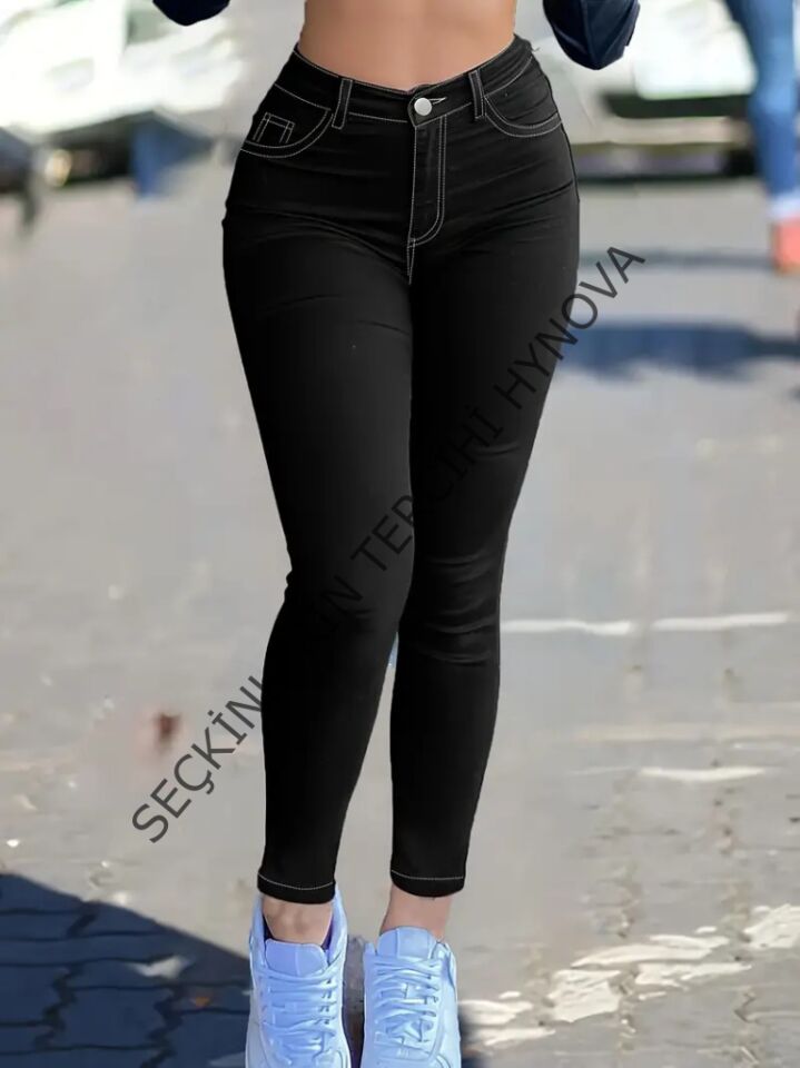 Kadın Yüksek Bel önden Düğmeli Dar Kesim Kot Pantolon