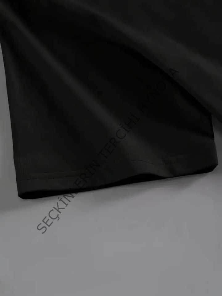 Baskılı Oversize Bisiklet Yaka T-shirt - Siyah