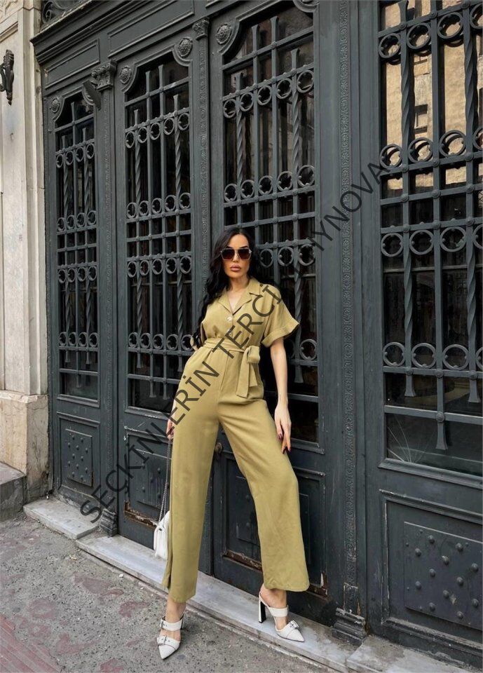 KETEN TULUM BEL BAĞLAMA DETAYLI - Yeşil