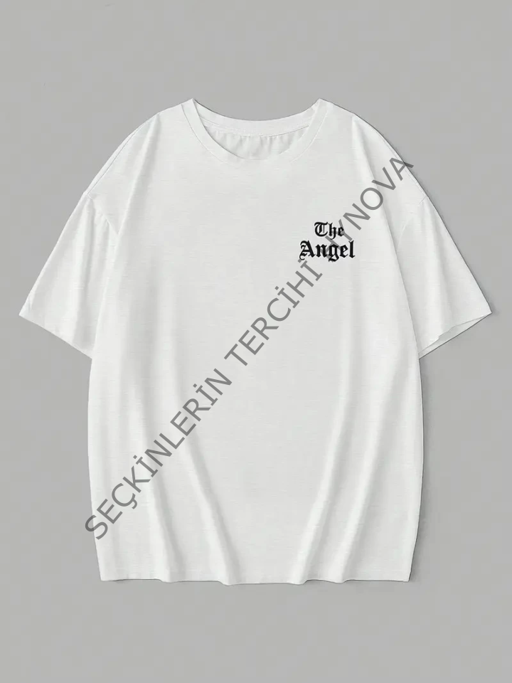 Baskılı Oversize Bisiklet Yaka T-shirt - Beyaz