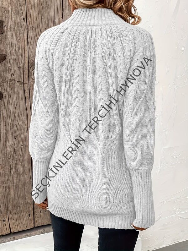 Kadın Uzun Kollu Yarı Balıkçı Yaka Triko Bluz