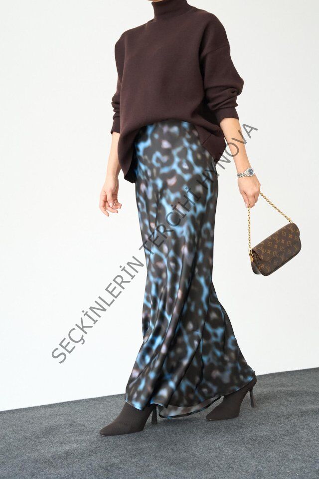 Uzun Saten ETEK - Siyah-Mavi