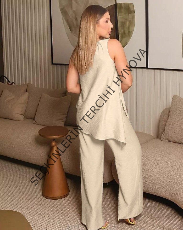 Asimetrik Bluz - Pantolon İkili Takım