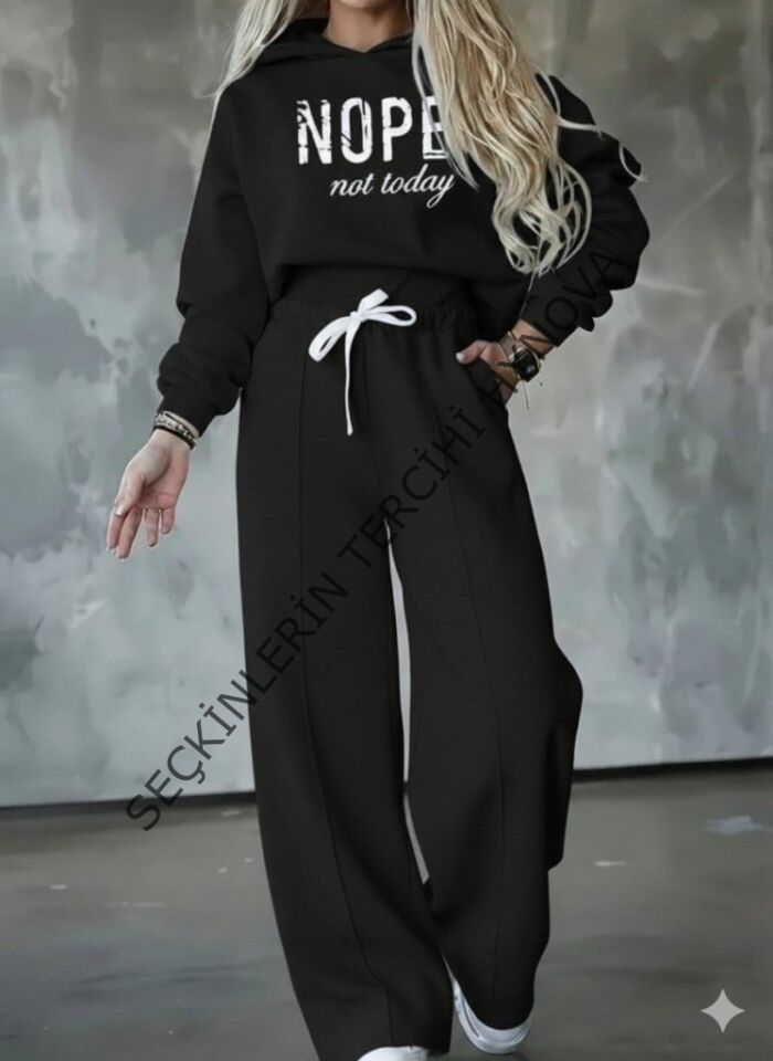Kadın Uzun Kollu Nope Baskılı Beli Ribanalı Ikili Takım