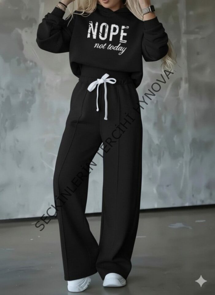 Kadın Uzun Kollu Nope Baskılı Beli Ribanalı Ikili Takım