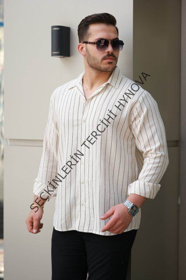 Erkek çizgili Keten Gömlek