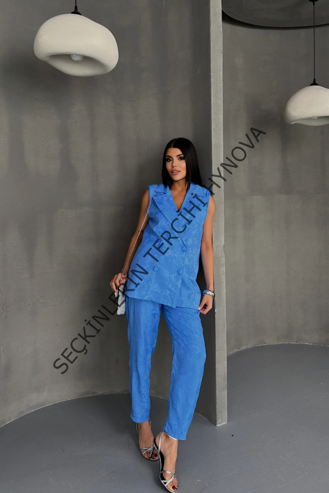 JAKAR KUMAŞ YELEK - PANTOLON TAKIM - Mavi