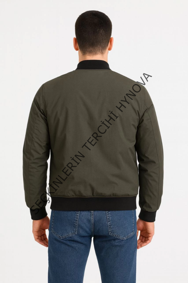 Erkek Içi Astarlı Fermuarlı Bomber Mont Ceket - Haki