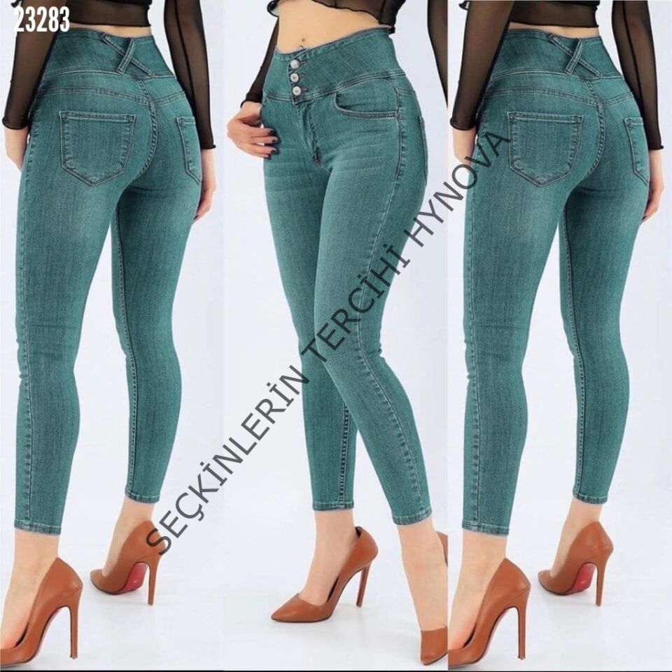 Yüksek Bel Likralı Jean Pantolon 90 Cm