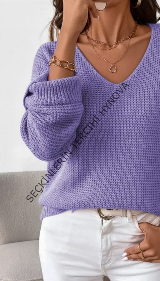 Kadın Uzun Kollu V Yakalı Düğmeli Triko Bluz