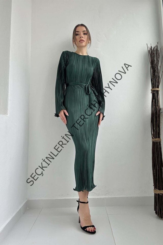 Zümrüt İspanyol Kol Piliseli Elbise
