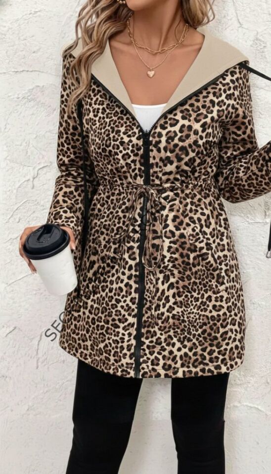 Kadın Uzun Kollu Kapşonlu çift Taraflı Cepli Bağcıklı Fermuarlı Viskon Iki Iplik Ceket