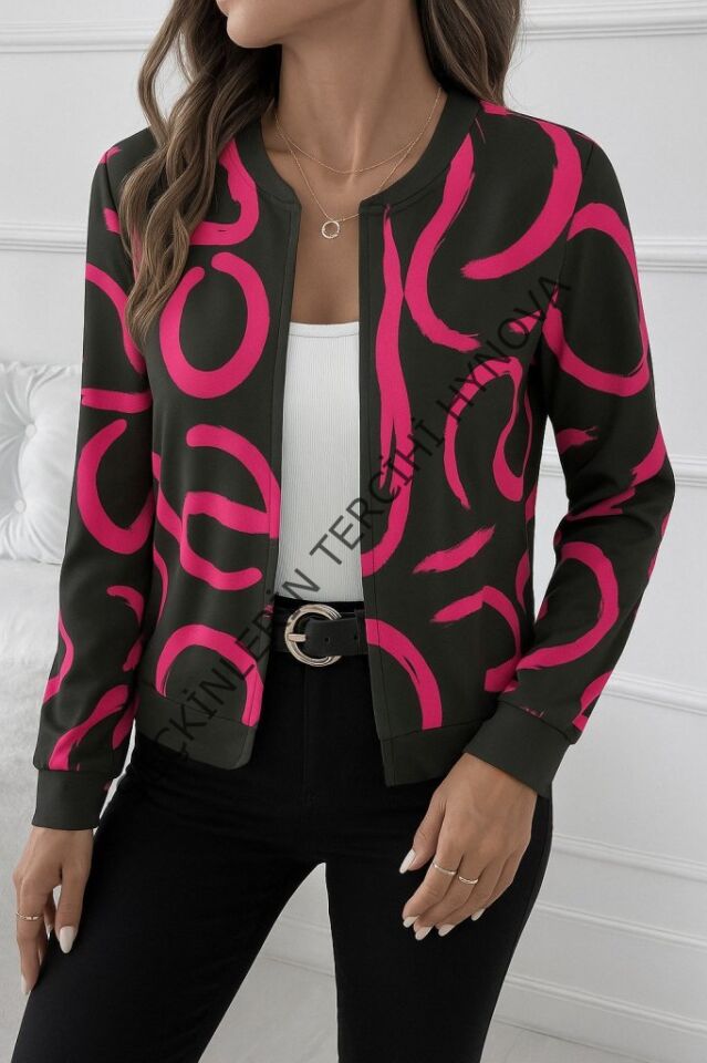 Kadın Uzun Kollu önden Fermuarlı Kısa şardonlu Dalgıç Ceket