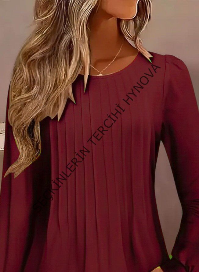 Kadın Uzun Kollu Yuvarlak Yaka Nervürlü Bluz