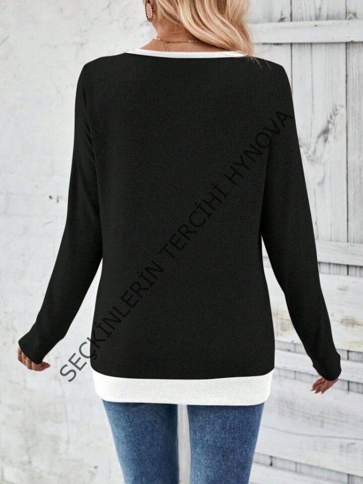 Kadın Uzun Kollu V Yakalı Yandan Düğmeli Yün Viskon Bluz