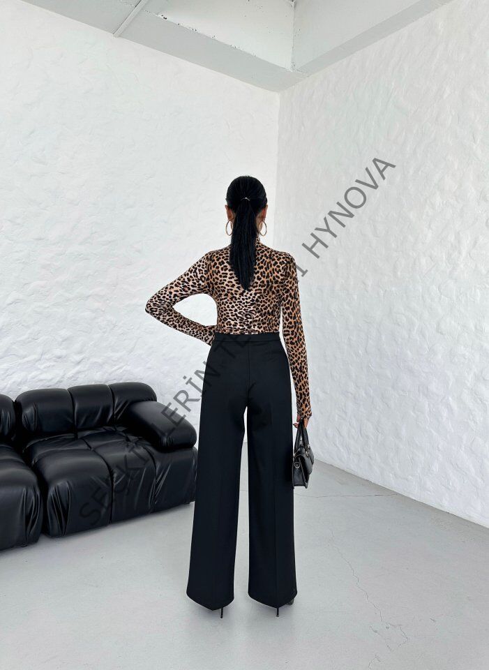 230 Gr Poly Viscose Lycra Metal Düğme Palazzo Pantolon