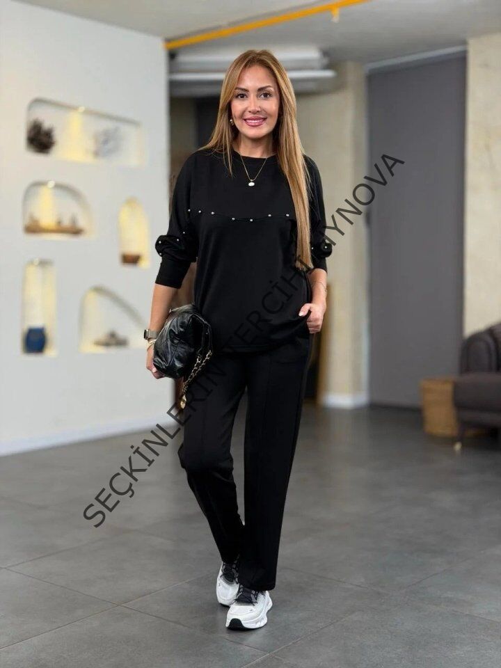 Kadın Inci Detay Modal Kumaş Ikili Takım