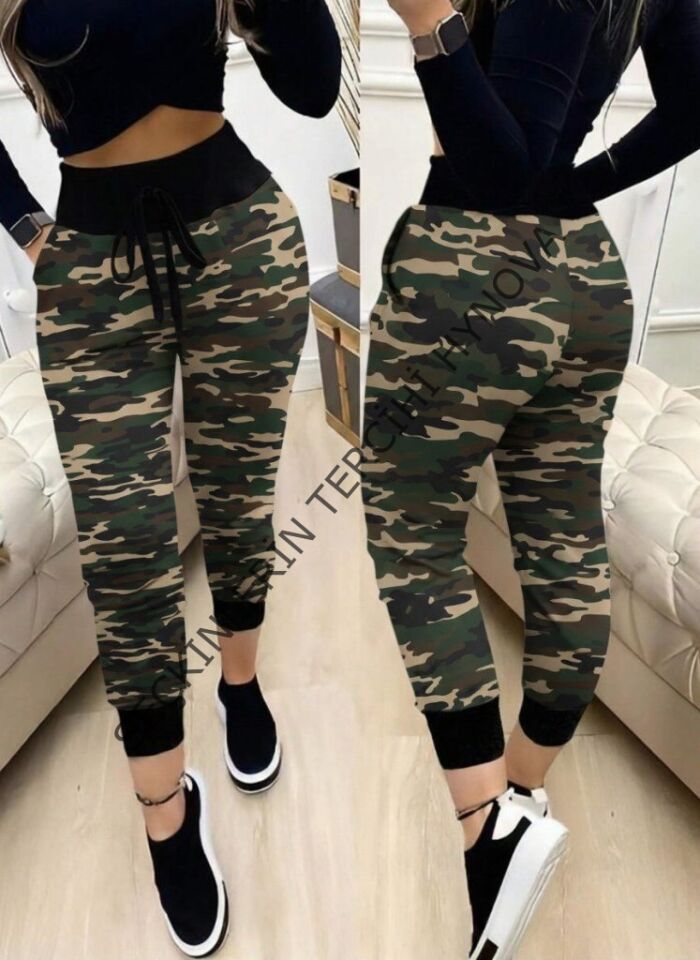 Kadın Yüksek Bel Bağcıklı Desenli Iki Iplik Pantolon