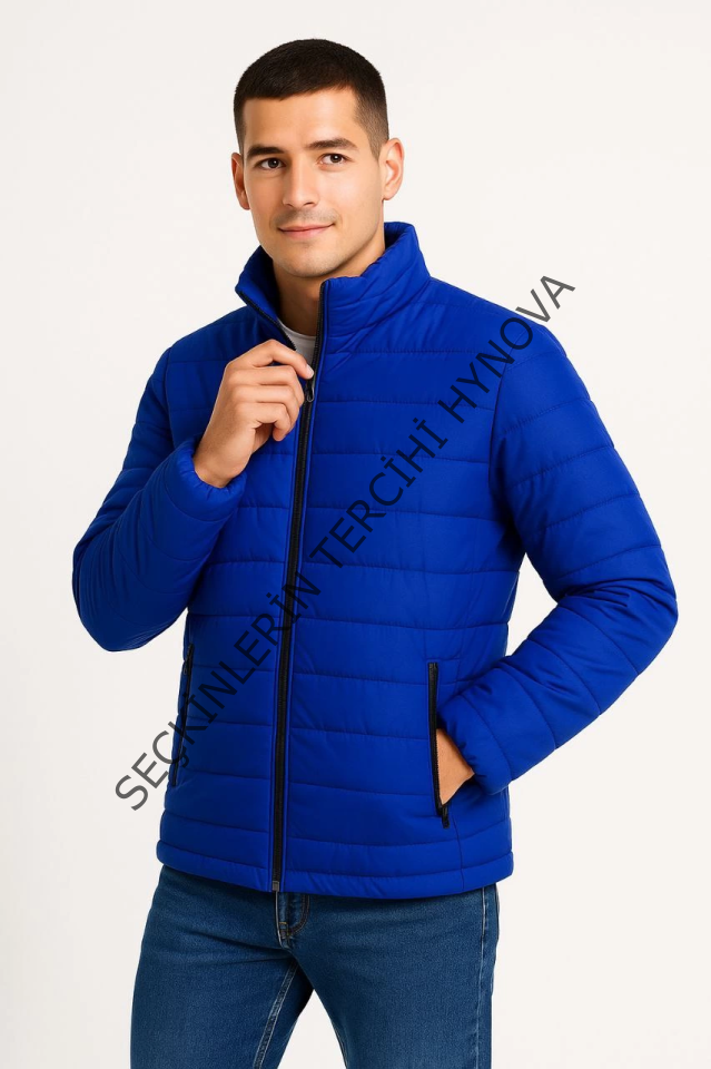 Erkek Bomber Mont Ceket – Su İtici Kumaş, Kapitone Astarlı, Fermuarlı, Kışlık - Saks Mavisi