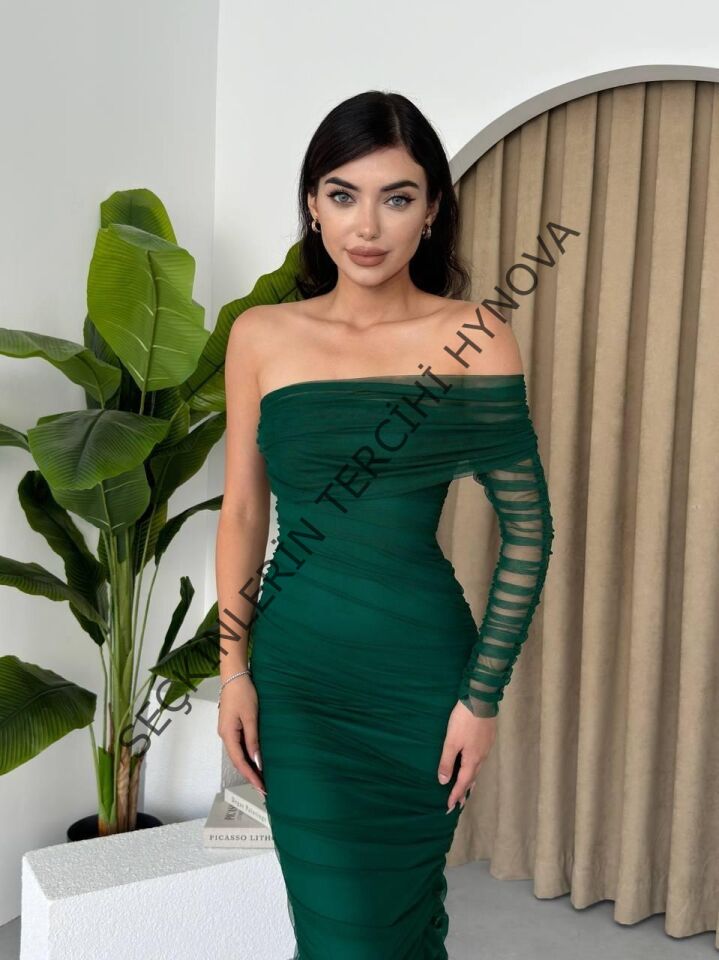 Polack Tek Omuz Tül Elbise