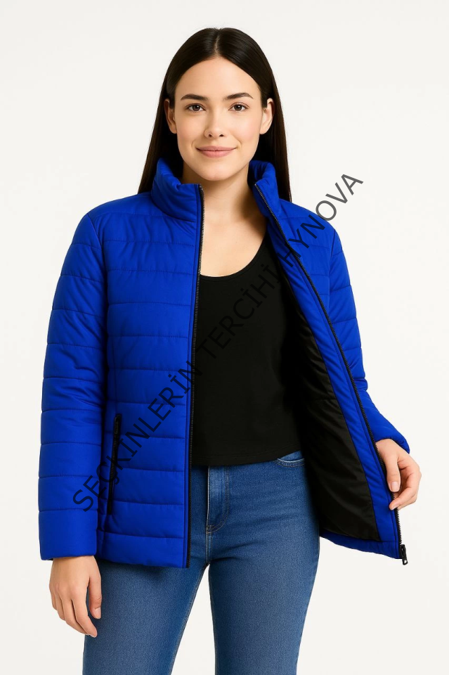 Bomber Mont Ceket – Su İtici Kumaş, Kapitone Astarlı, Fermuarlı, Kışlık - Saks Mavisi