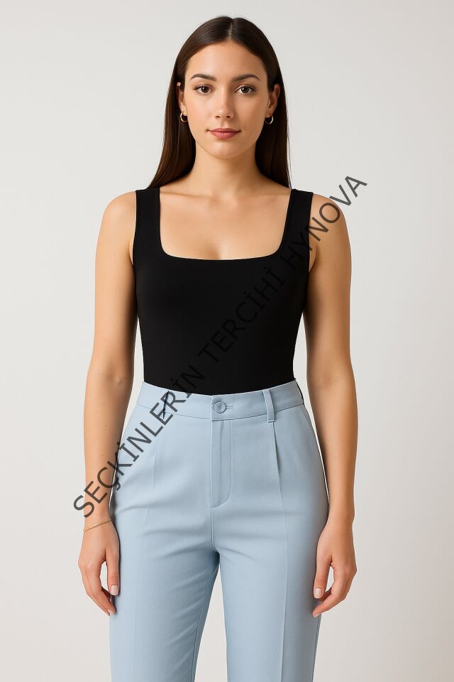 Kare Yaka Kalın Askılı Bodysuit