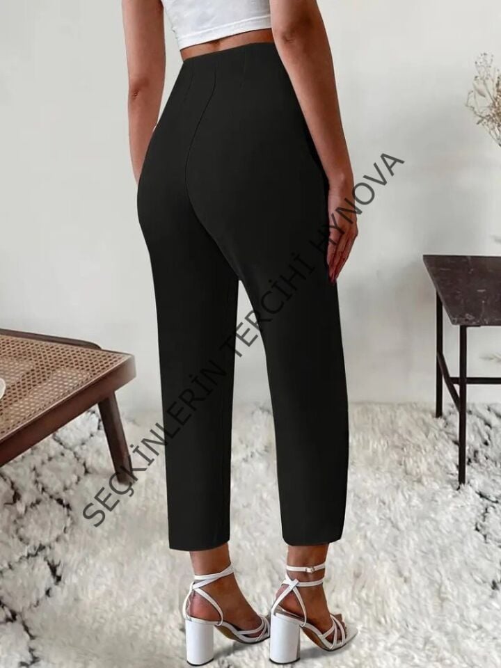 Kadın Yüksek Bel önden Fermuarlı Ithal Krep Pantolon