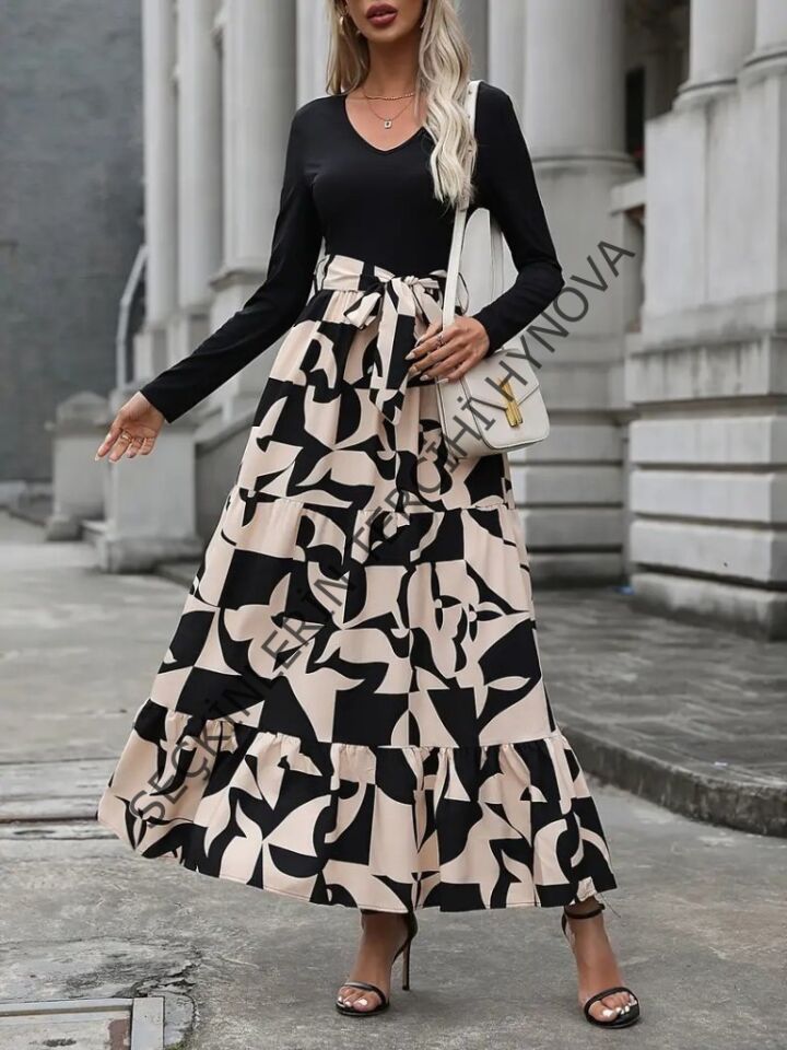 Kadın Uzun Kollu Bisiklet Yaka Uzun Elbise