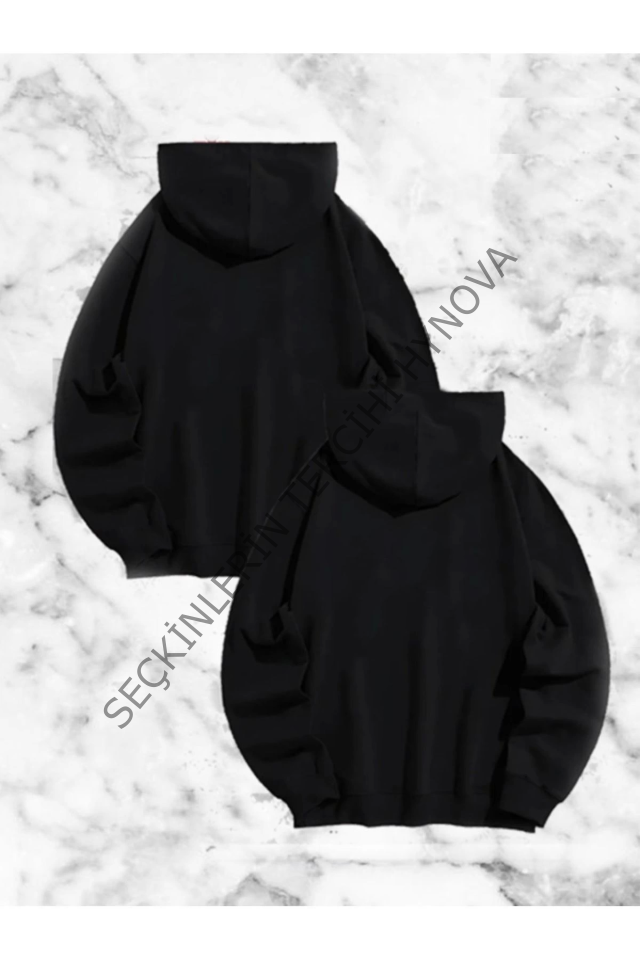 Örümcek Baskılı Sevgili Çift Kombini Kapüşonlu Sweatshirt - Hodie - Siyah