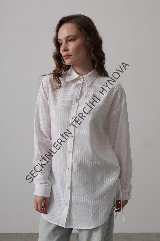 Yan Büzmeli Tunik Gömlek - Beyaz