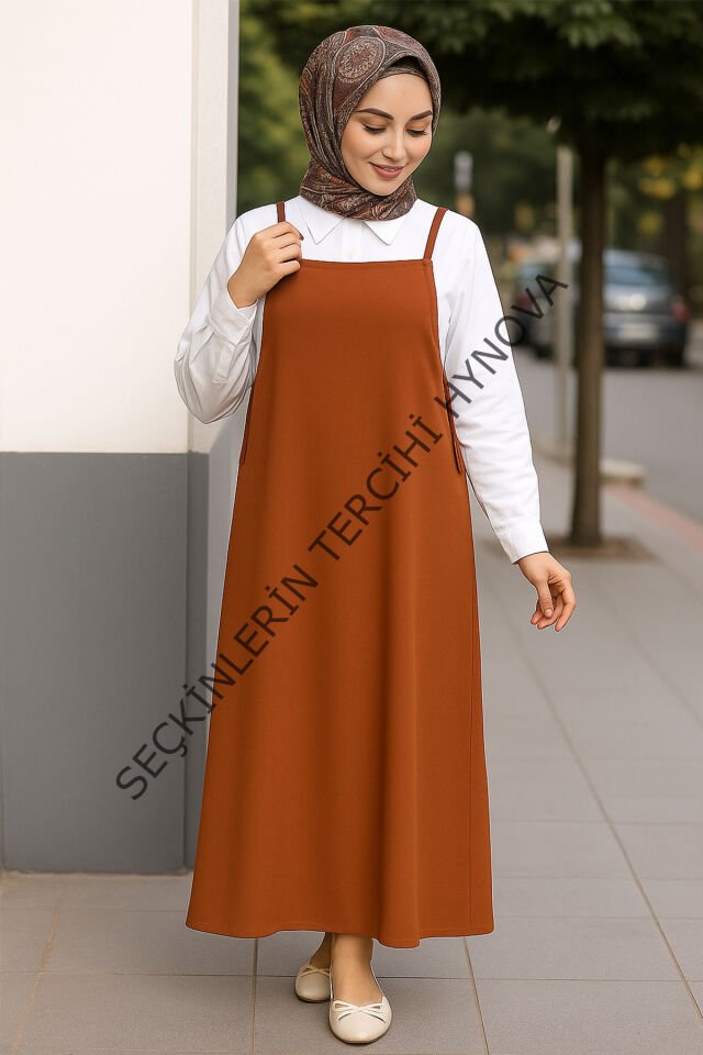 Kadın Kahverengi Basic Ayarlanabilir Askılı Jile Elbise – Şık, Rahat ve 4 Mevsim Kullanıma Uygun