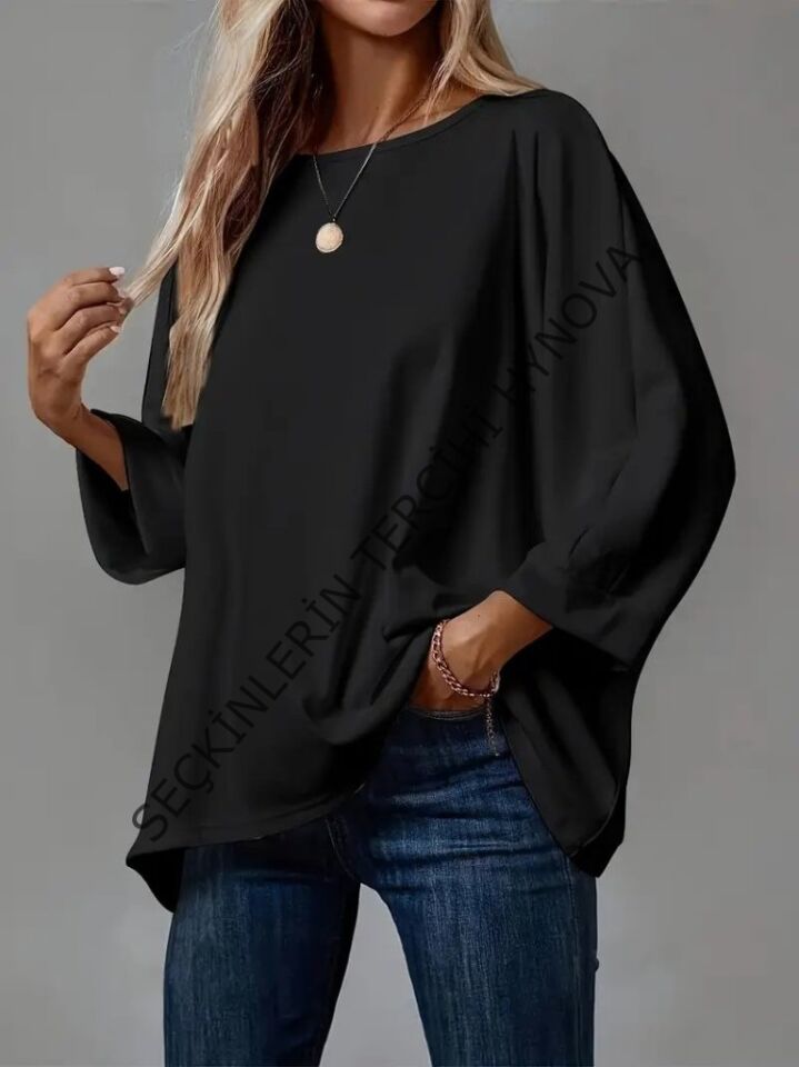 Kadın Truvakar Kollu Bisiklet Yaka Viskon Bluz
