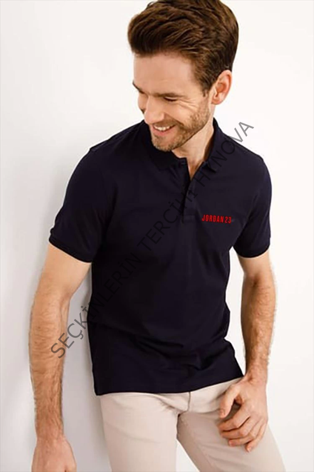 Yakası Düğmeli Yakalı Pike Baskılı T-Shirt - Beyaz