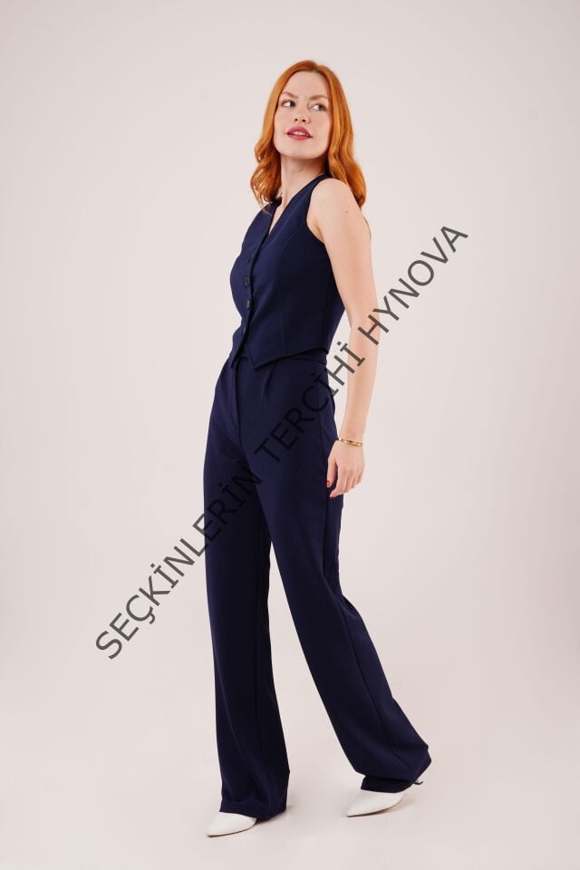 Cırt Kapama Detaylı Lacivert Pantolon
