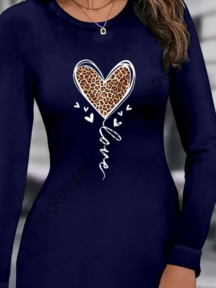 Kadın Uzun Kollu Bisiklet Yaka Kısa Viskon Iki Iplik Elbise