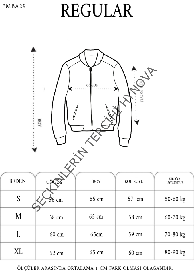 Tam Fermuarlı Uzun Kol Baskılı Bomber Ceket - Siyah