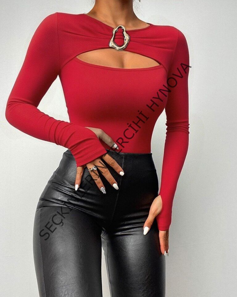 Kadın Uzun Kollu Bisiklet Yaka Göğüs Dekolteli Viskon Bluz