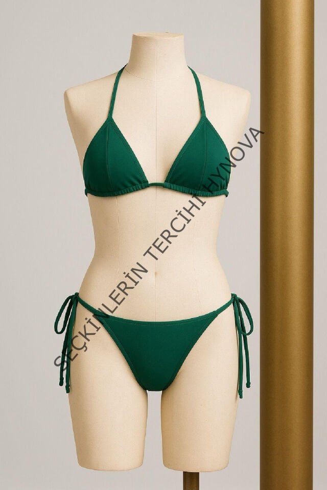 Kadın Yeşil Yandan ve Boyundan Bağlamalı Bikini Mayo Takımı – Modern, Konforlu ve Günlük Kombinlere Uygun