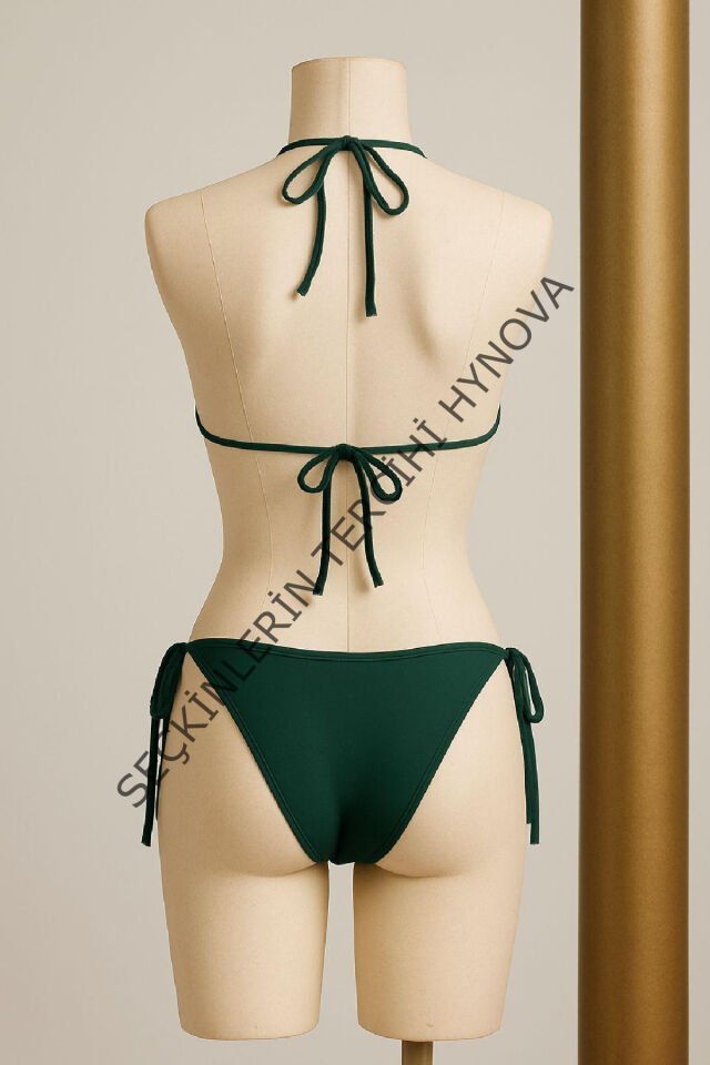 Kadın Yeşil Yandan ve Boyundan Bağlamalı Bikini Mayo Takımı – Modern, Konforlu ve Günlük Kombinlere Uygun
