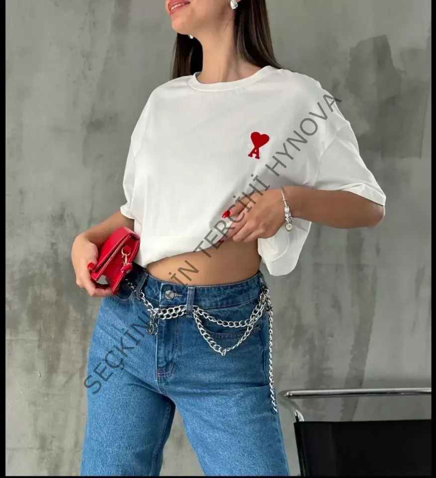 Unisex Bisiklet Yaka Baskılı Oversize T-Shirt - Beyaz