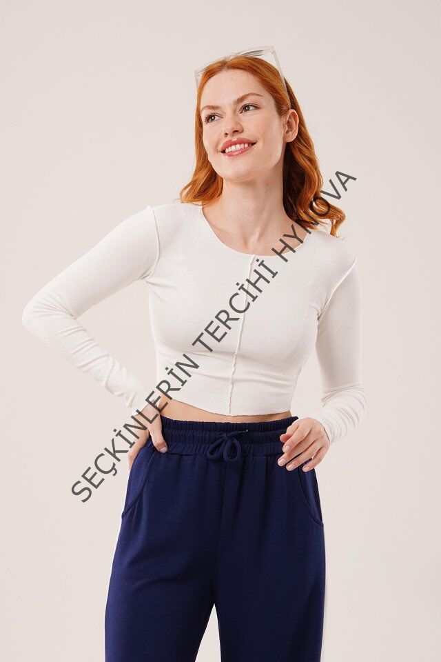 Ters Dikişli Basic Beyaz Body Bluz