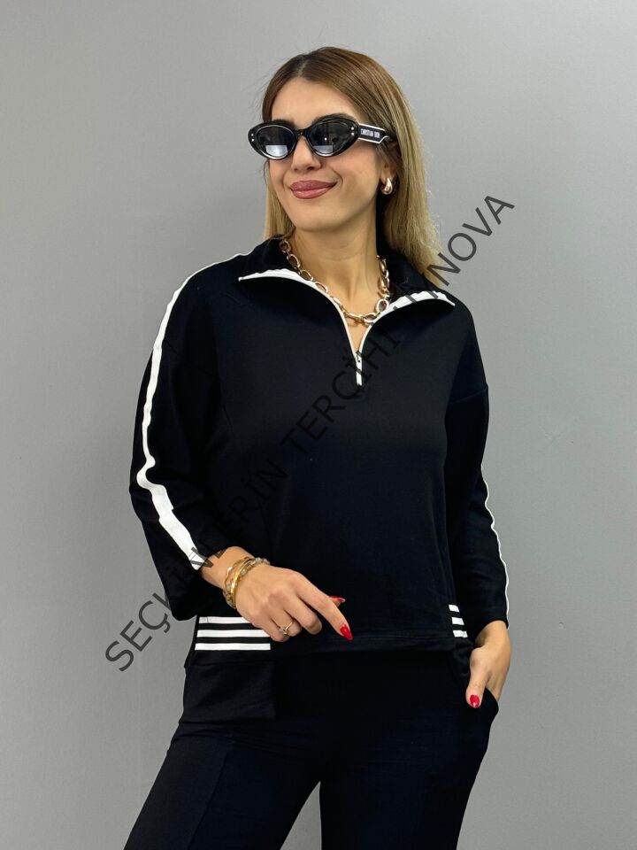 Kadın Polo Yaka Paça Yırtmaçlı Ribanalı İkili Takım