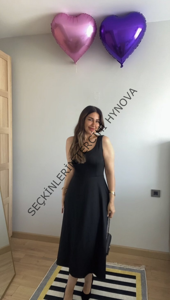 Kadın Askılı Kare Yaka Yırtmaçlı Midi Janjan Krep Elbise