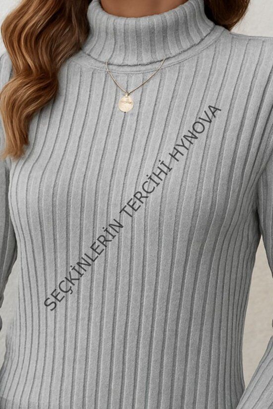 Kadın Uzun Kollu Balıkçı Yaka Yandan Yırtmaçlı şardonlu Kaşkorse Bluz