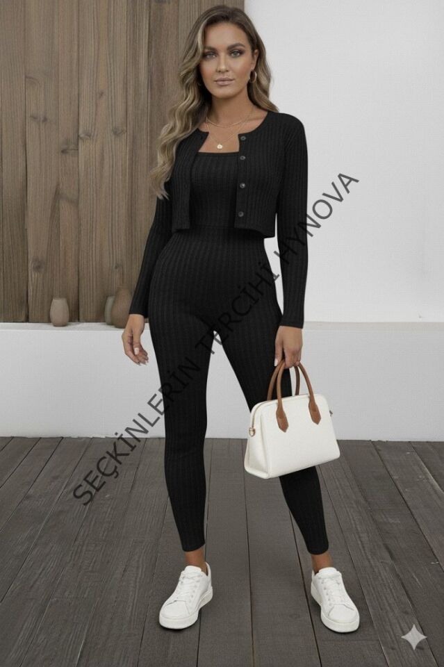Kadın Uzun Kollu şardonlu Kaşkorse Straplez Ile Kısa önden Düğmeli Ceket Ikili Takım