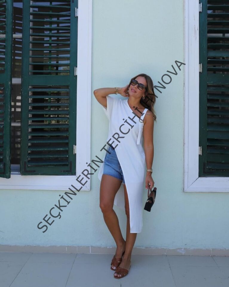 Kadın Tek Omuzu Açık Askılı Asimetrik Kesim Detaylı Bluz