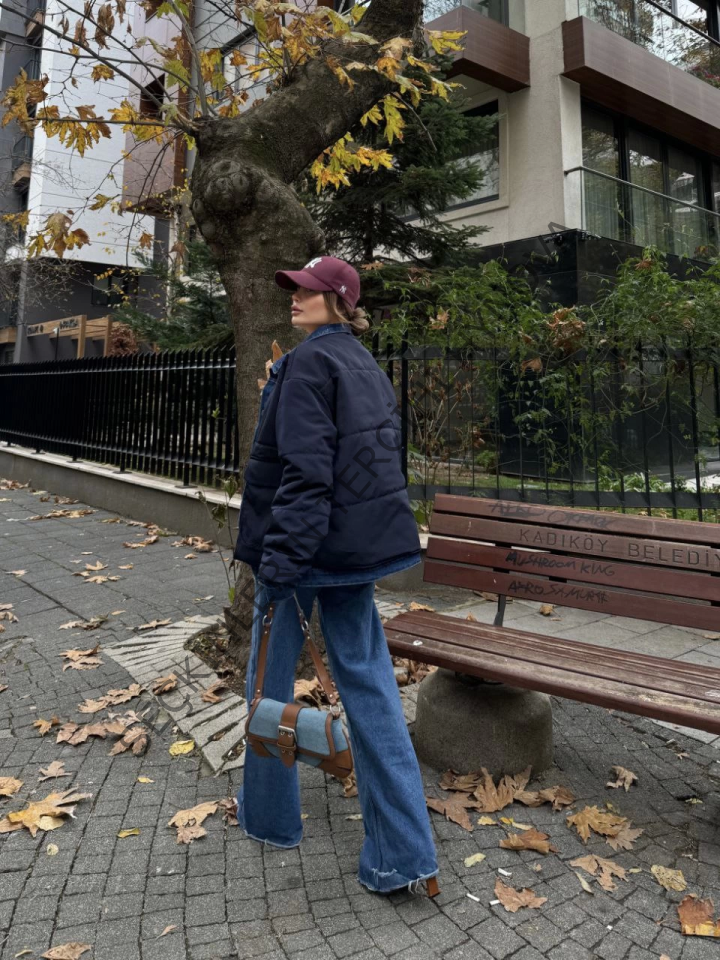 Jeans Detaylı Cıtcıtlı CEKET - Lacivert