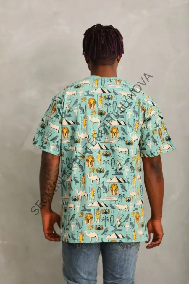 Unisex Oversize Baskılı Bisiklet Yaka T-Shirt - Mint Yeşili